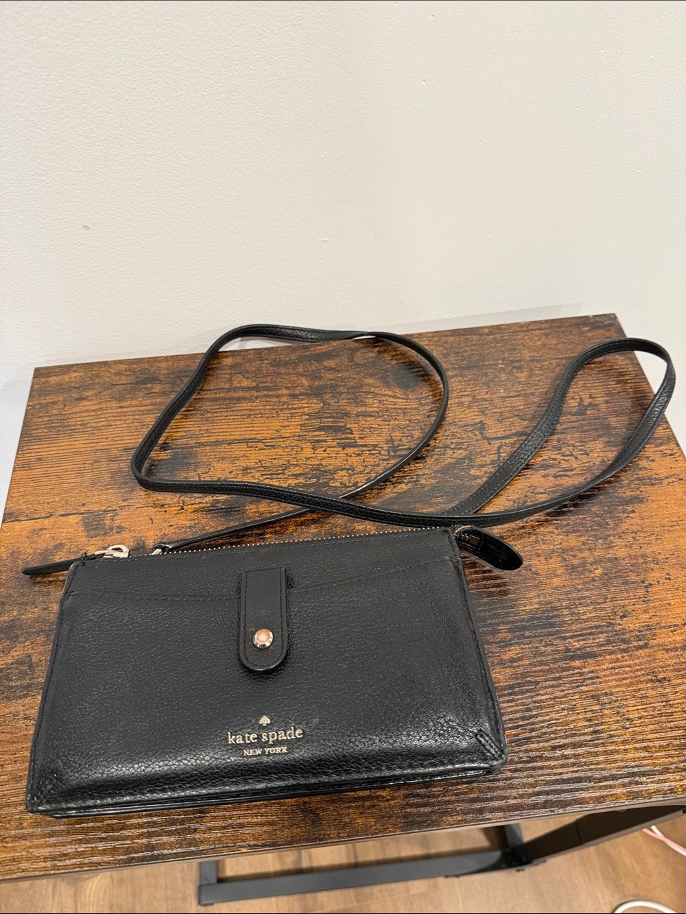 kate spade Black Leather Crossbody Card Case Wristlet